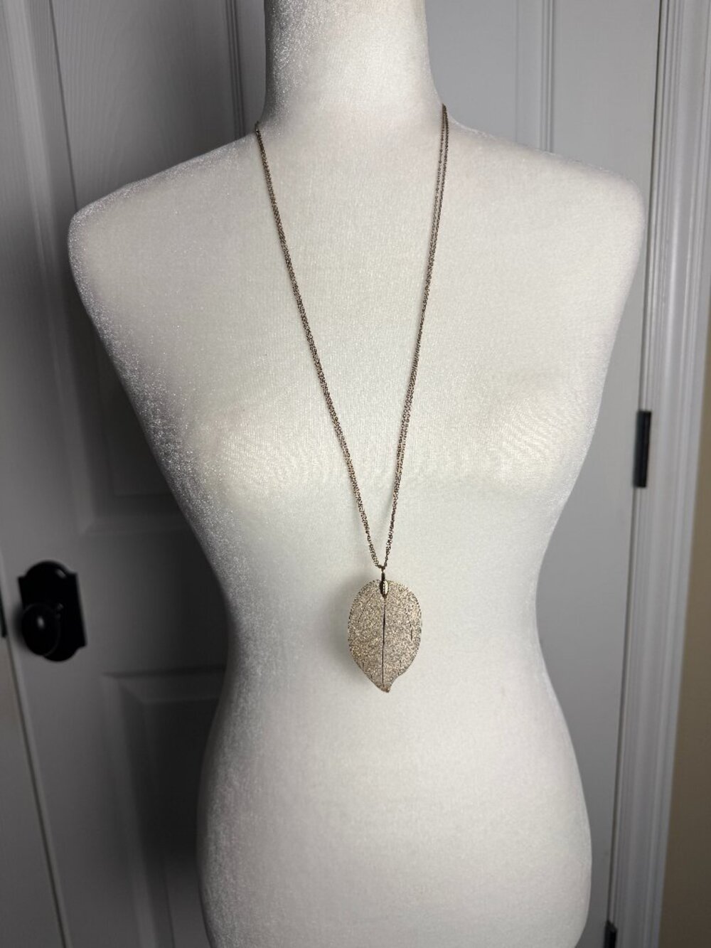 Vintage Large Gold Tone Dipped Leaf Necklace Pendant